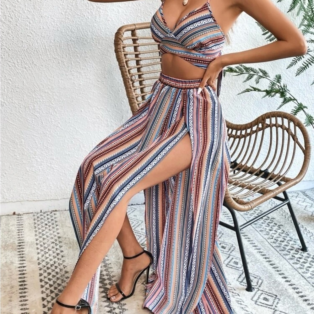 SHEIN Multicolor Striped Wrap Bikini Coverup Skirt - Picture 2 of 6